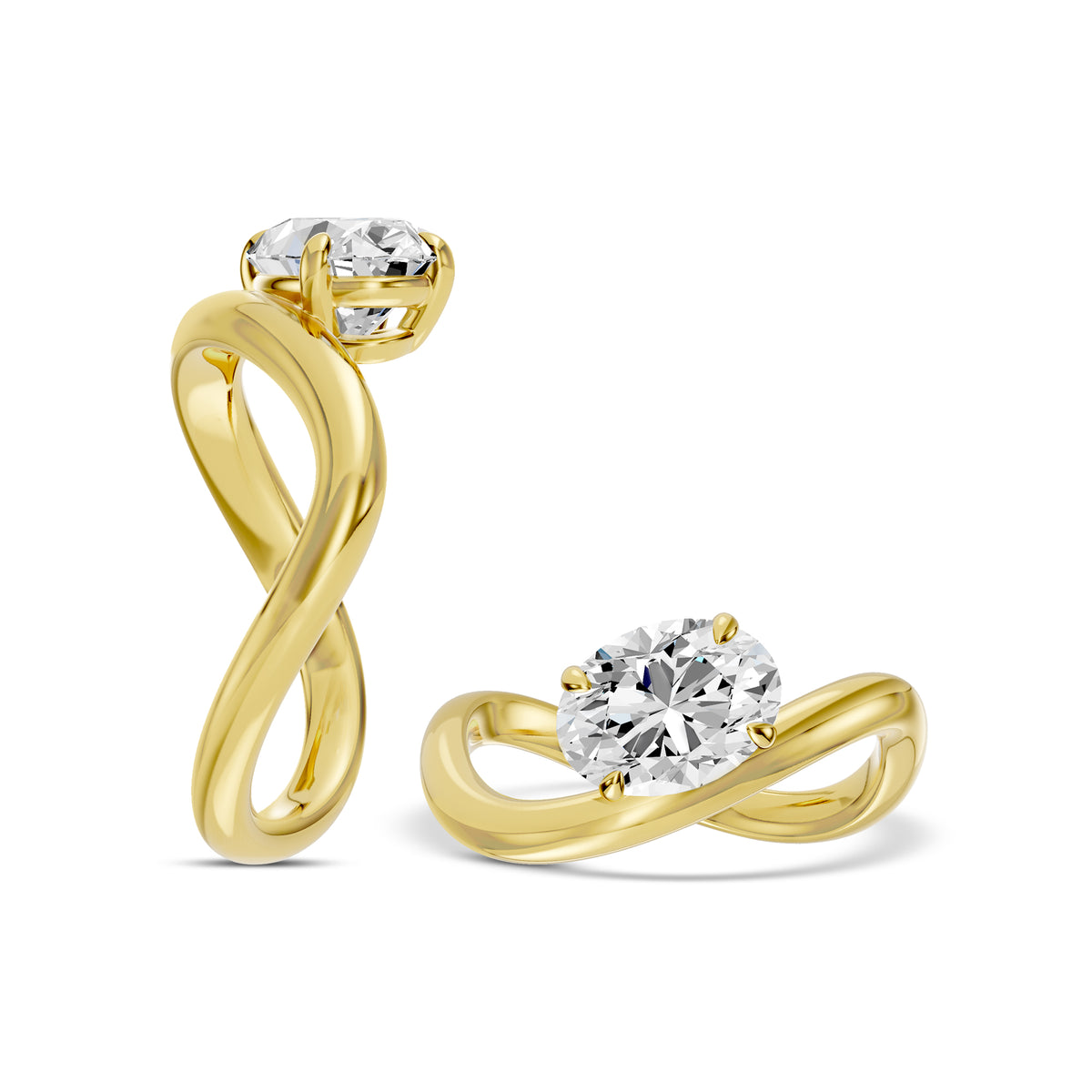 2ctw Prong Set in Oval Swirl Classic Lab Grown Diamond Ring in 14kt Yellow Gold