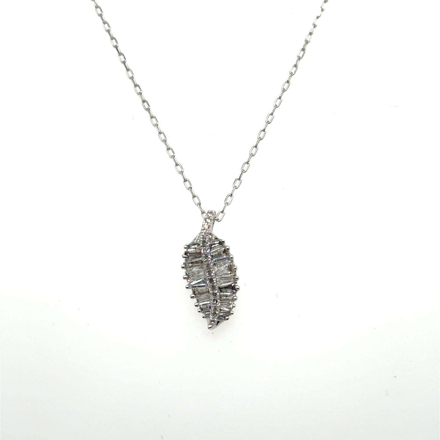 Ladies White Gold Diamond Baguette Leaf Silhouette