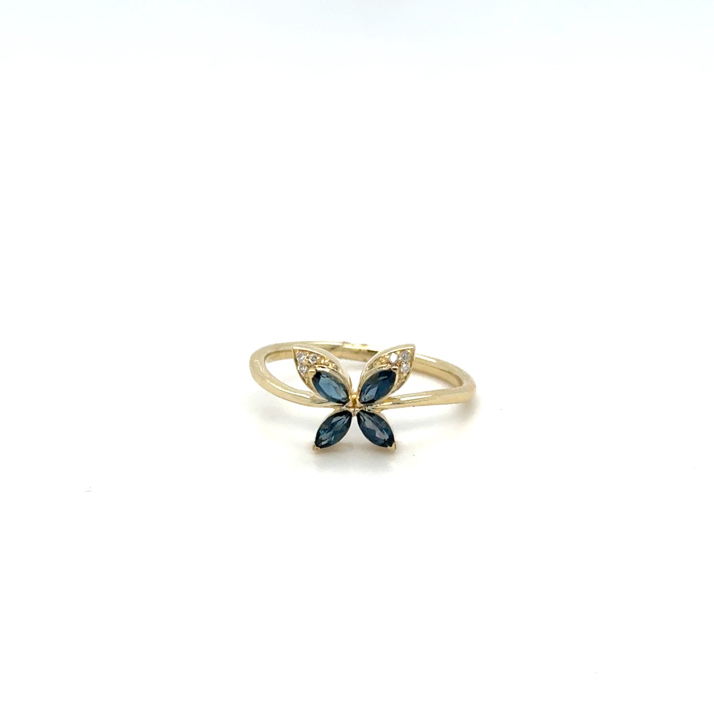 .35ctw London Blue Topaz Butterfly Ring with .02ctw Diamonds in Yellow Gold