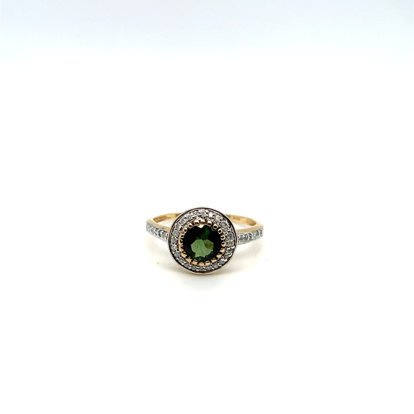 White & Yellow Gold Green Tourmaline & Diamond Ring – .20ctw