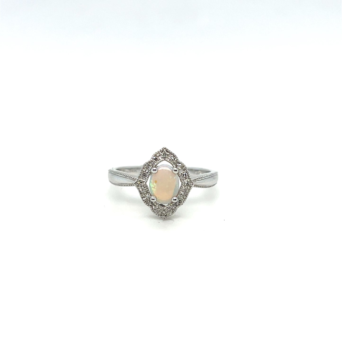 14K White Gold Opal & Diamond Ring – .10ctw