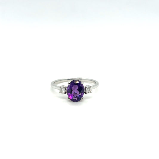 10K White Gold Amethyst & Diamond Ring – .06ctw