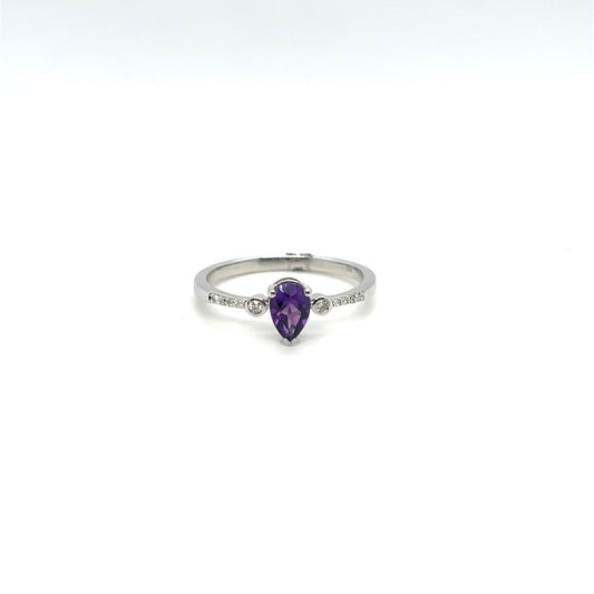 10K White Gold Amethyst & Diamond Ring – .05ctw