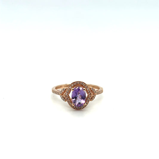 14K Rose Gold Amethyst & Diamond Ring – .13ctw