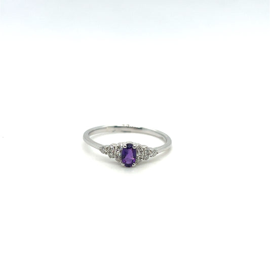 10K White Gold Amethyst & Diamond Ring – .11ctw