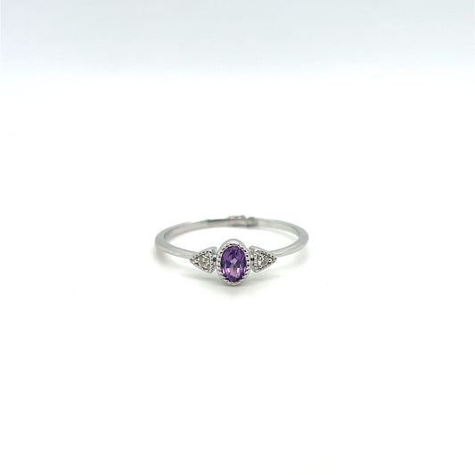 10K White Gold Amethyst & Diamond Ring – .20ct Amethyst