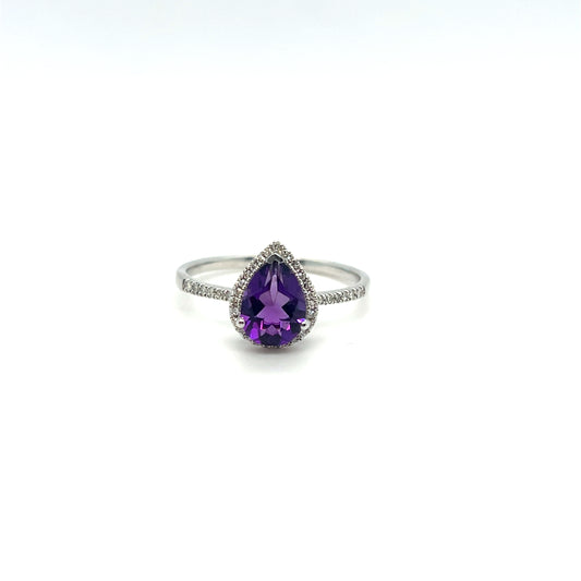 10K White Gold Amethyst & Diamond Ring – 1ct Amethyst