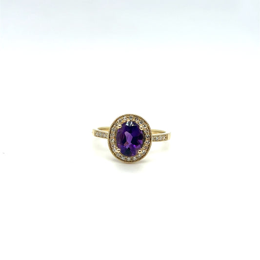 10K Yellow Gold Amethyst & Diamond Ring – .20ctw