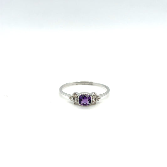 10K White Gold Amethyst & Diamond Ring – .08ctw