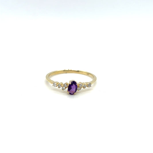 10K Yellow Gold Amethyst & Diamond Ring – .10ctw