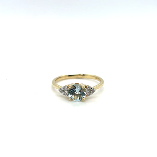 14K Yellow Gold Aquamarine & Diamond Ring – .75ct Aquamarine