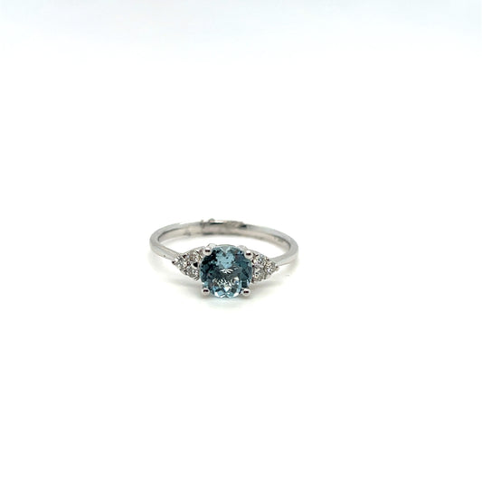 14K White Gold Aquamarine & Diamond Ring – .75ct Aquamarine