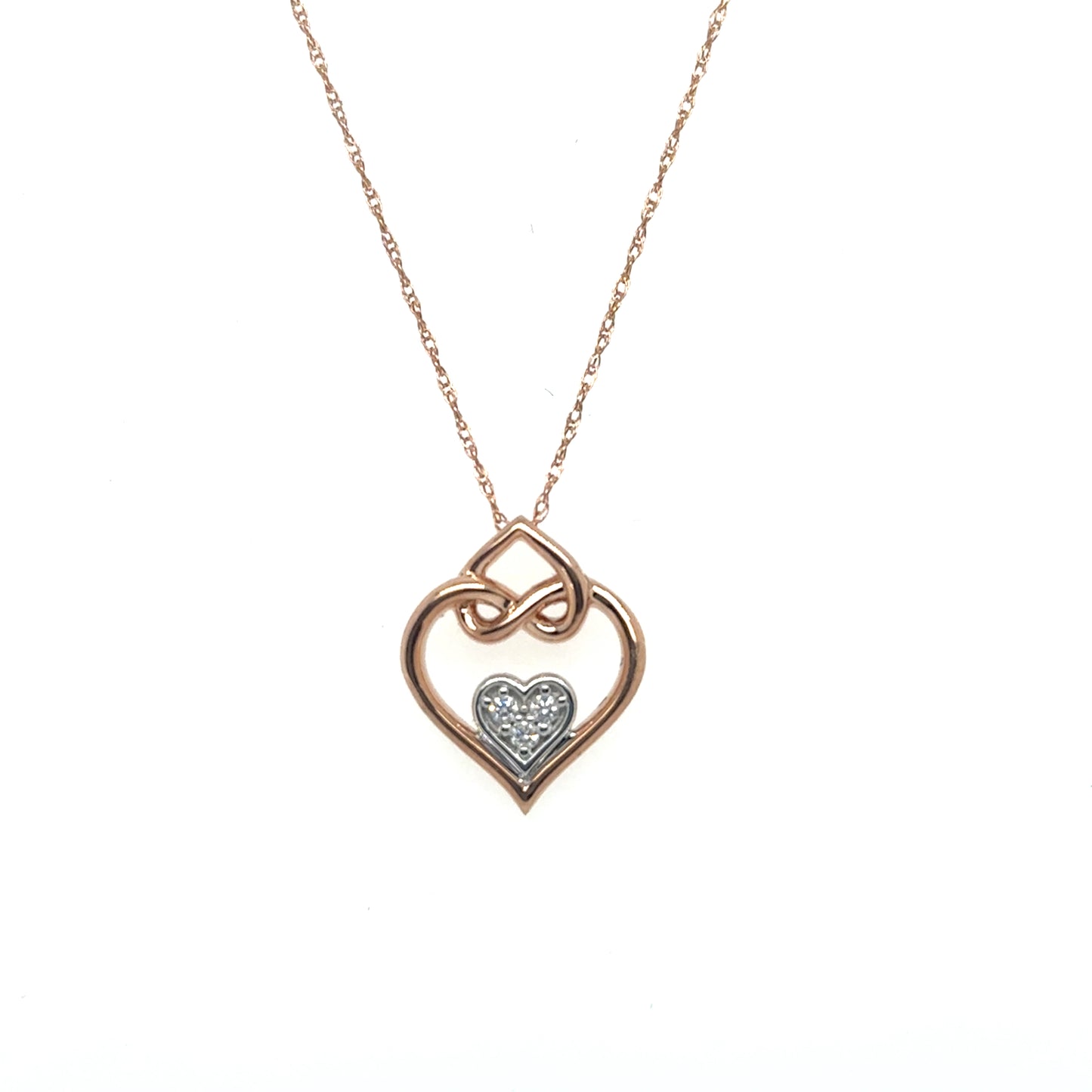 .05ctw Diamond Cluster Intertwined Heart Pendant in Rose Gold