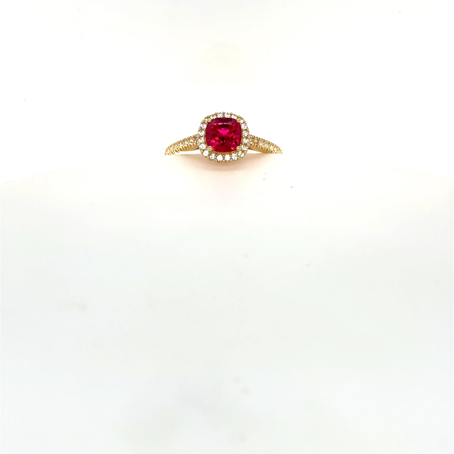 Ruby and White Topaz Ring in Yellow Gold