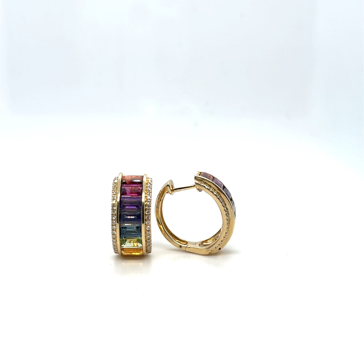 4.94ctw Multi Color Sapphire and .29ctw Diamond 14kt Yellow Gold Hoop Earrings by Effy