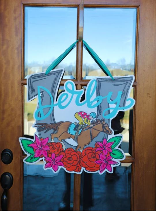 Doodles by Rebekah Aqua Derby Doorhanger