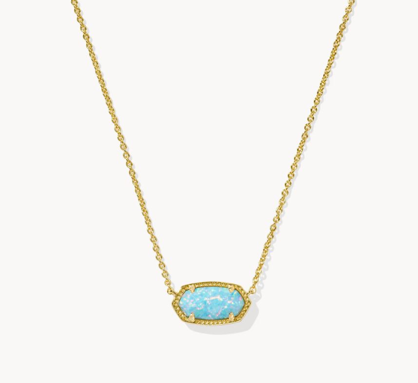 Kendra Scott - Elisa Gold Short Pendant Necklace Light Teal Kyocera Opal