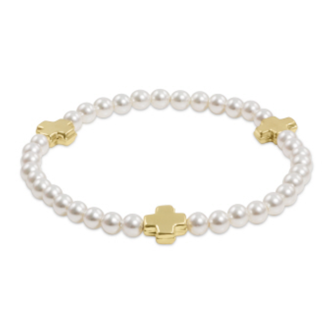 e. Netwon Signature Cross 4mm Pearl Bracelet