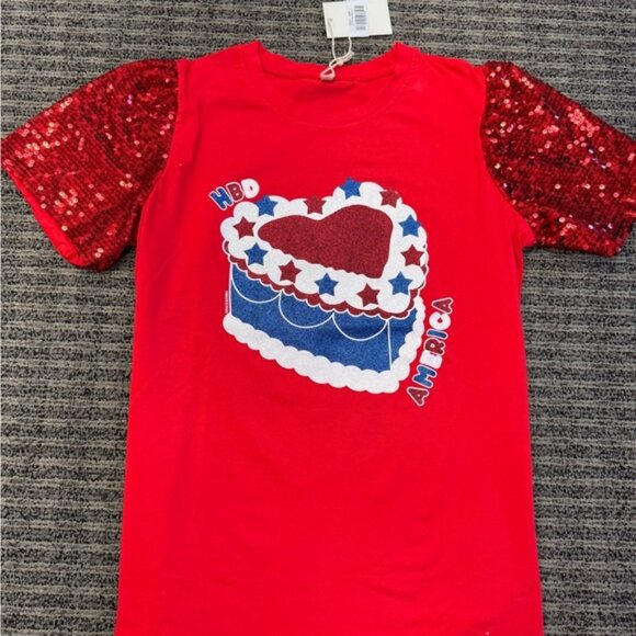 American Red Sequin Short Sleeve Shirt
