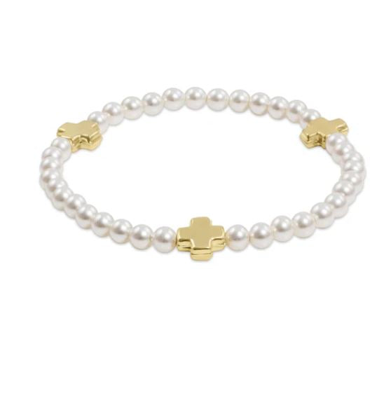 eNewton EXTENDS Signature Cross Pearl pattern 4mm bead bracelet - gold