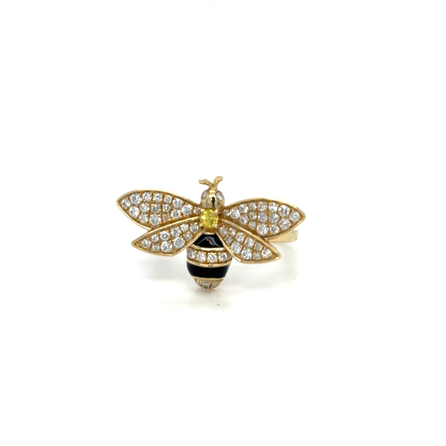 14kt Yellow Gold .47ctw Diamond, Enamel & Yellow Sapphire Bee Ring