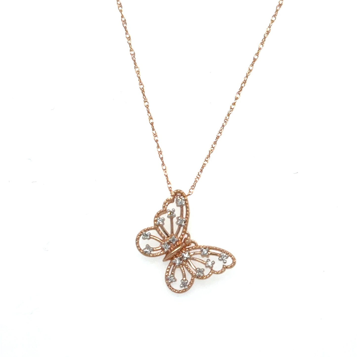 10kt Rose Gold Diamond Butterfly Pendant with Chain