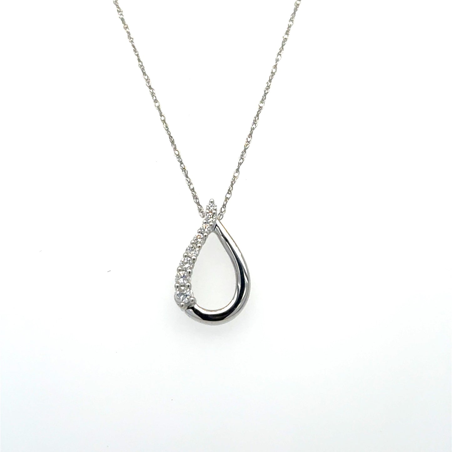 10kt White Gold .15ctw Diamond Teardrop Pendant with Chain