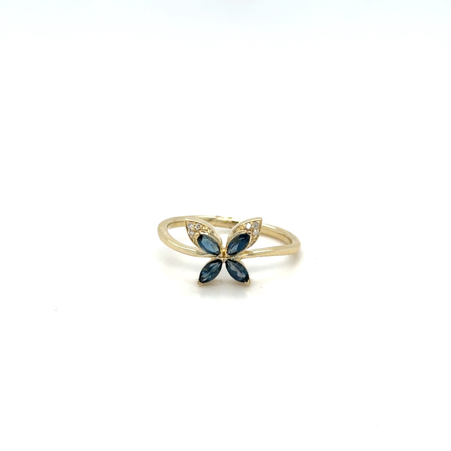 10kt Yellow Gold .02ctw Diamond & .35ctw London Blue Topaz Butterfly Ring