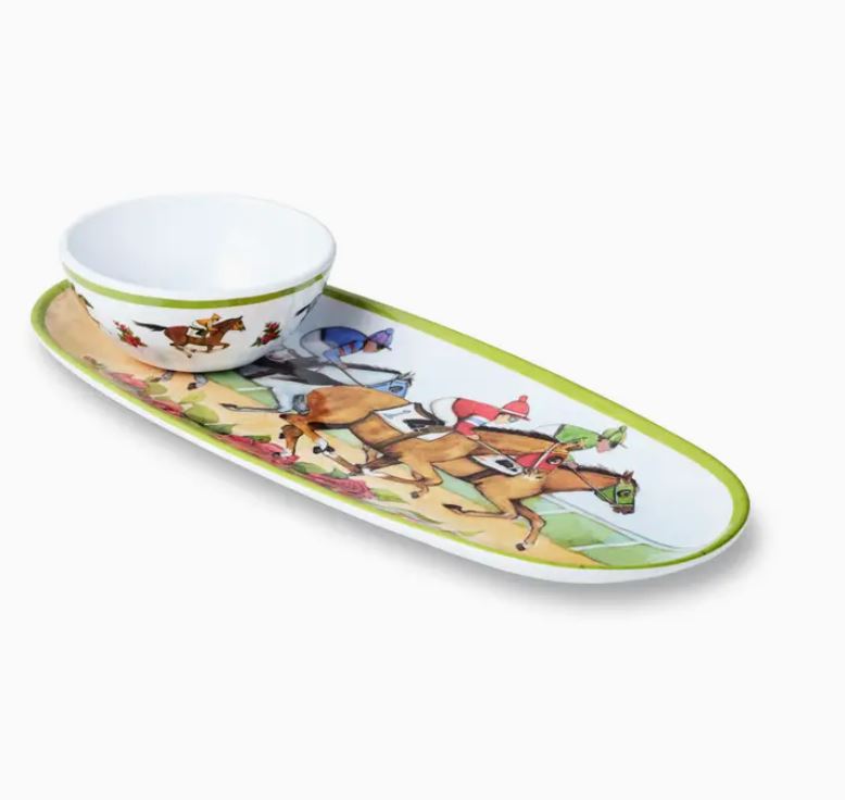Day at the Races Melamine Tray 15x6 w/ Dip Bowl