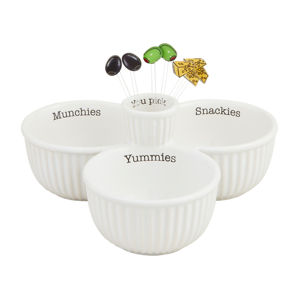 Mudpie Triple Snack Dish & Toothpick Set