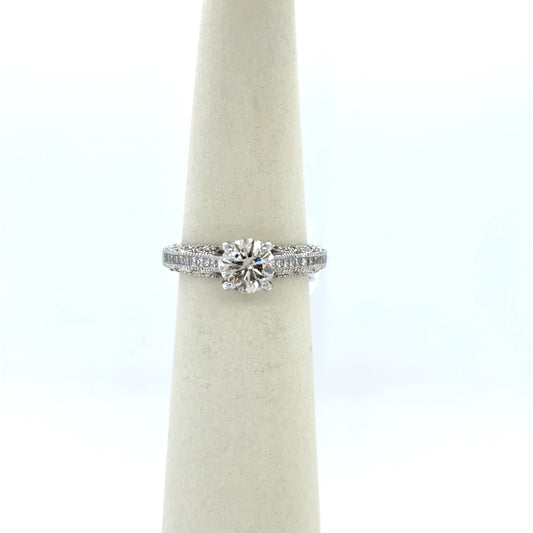 1.00 CT Round Diamond Filigree Side-Stone Engagement Ring in 14K White Gold