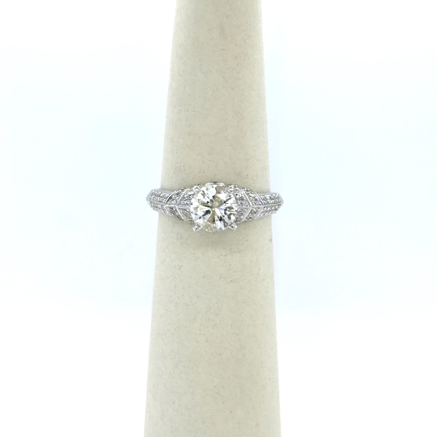 1.00 CT Round Diamond Side-Stone Engagement Ring in 14K White Gold
