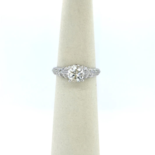 1.00 CT Round Diamond Side-Stone Engagement Ring in 14K White Gold