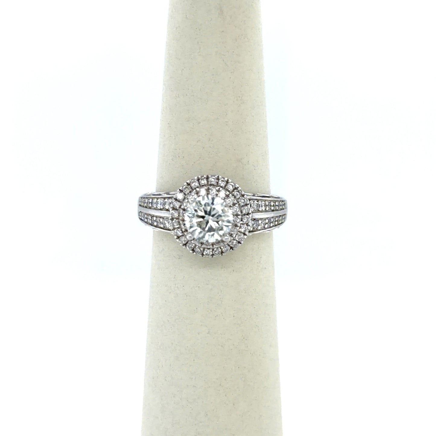 1.00 CT Round Diamond Double Halo Engagement Ring in 14K White Gold