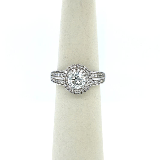 1.00 CT Round Diamond Double Halo Engagement Ring in 14K White Gold