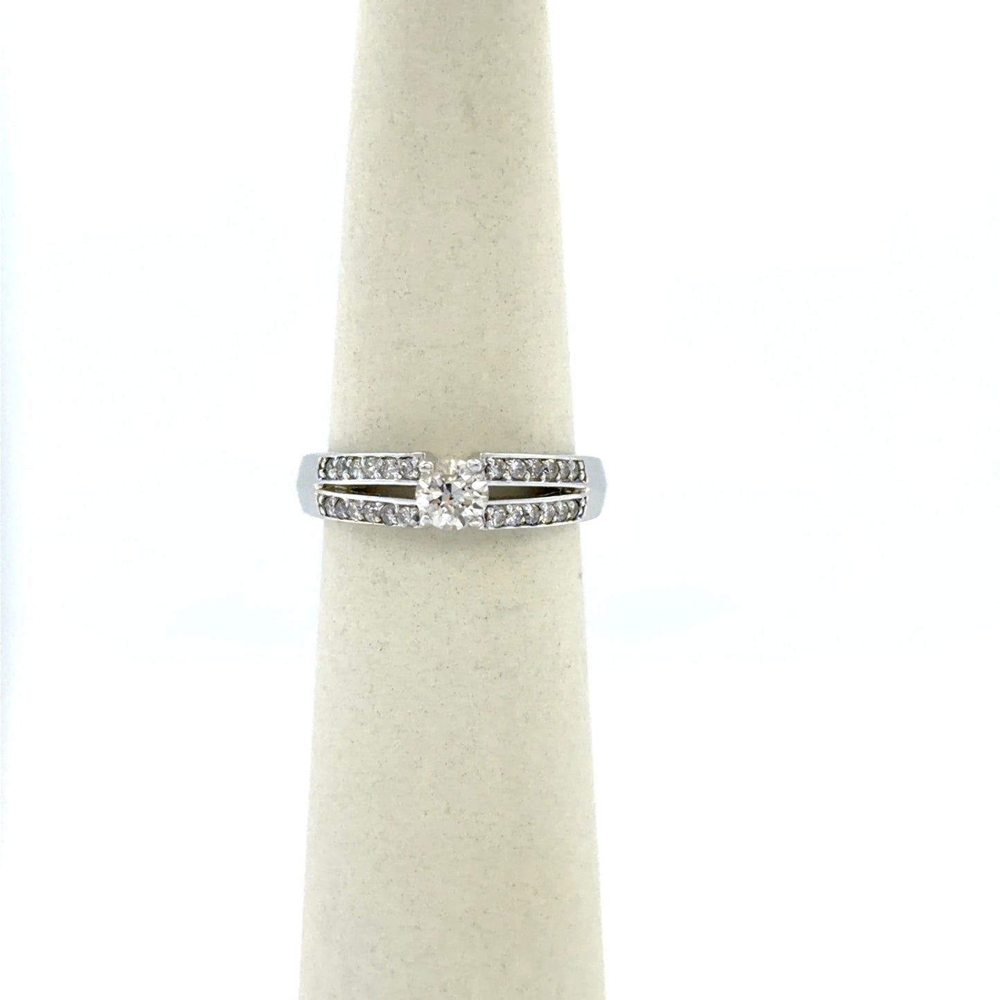 0.38 CT Round Diamond Double-Row Side-Stone Engagement Ring in 14K White Gold