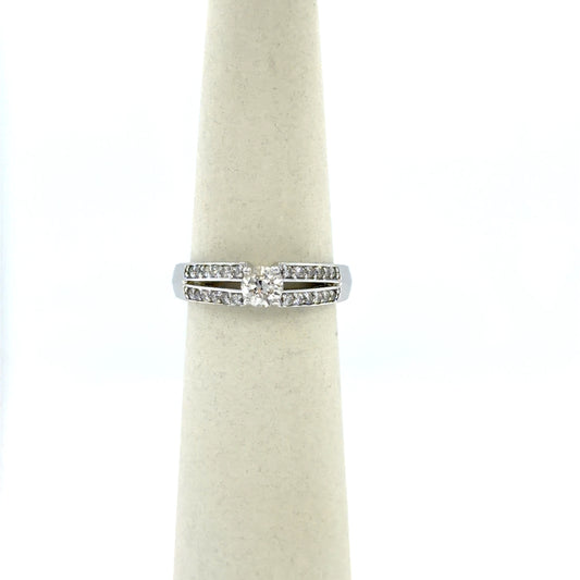 0.38 CT Round Diamond Double-Row Side-Stone Engagement Ring in 14K White Gold