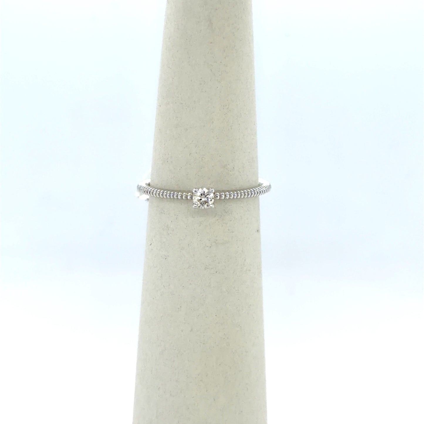 0.11 CT Round Diamond Beaded Band Engagement Ring in 14K White Gold