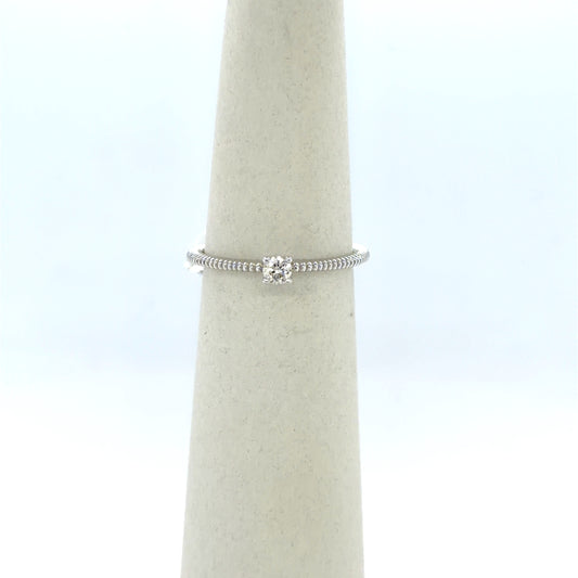 0.11 CT Round Diamond Beaded Band Engagement Ring in 14K White Gold