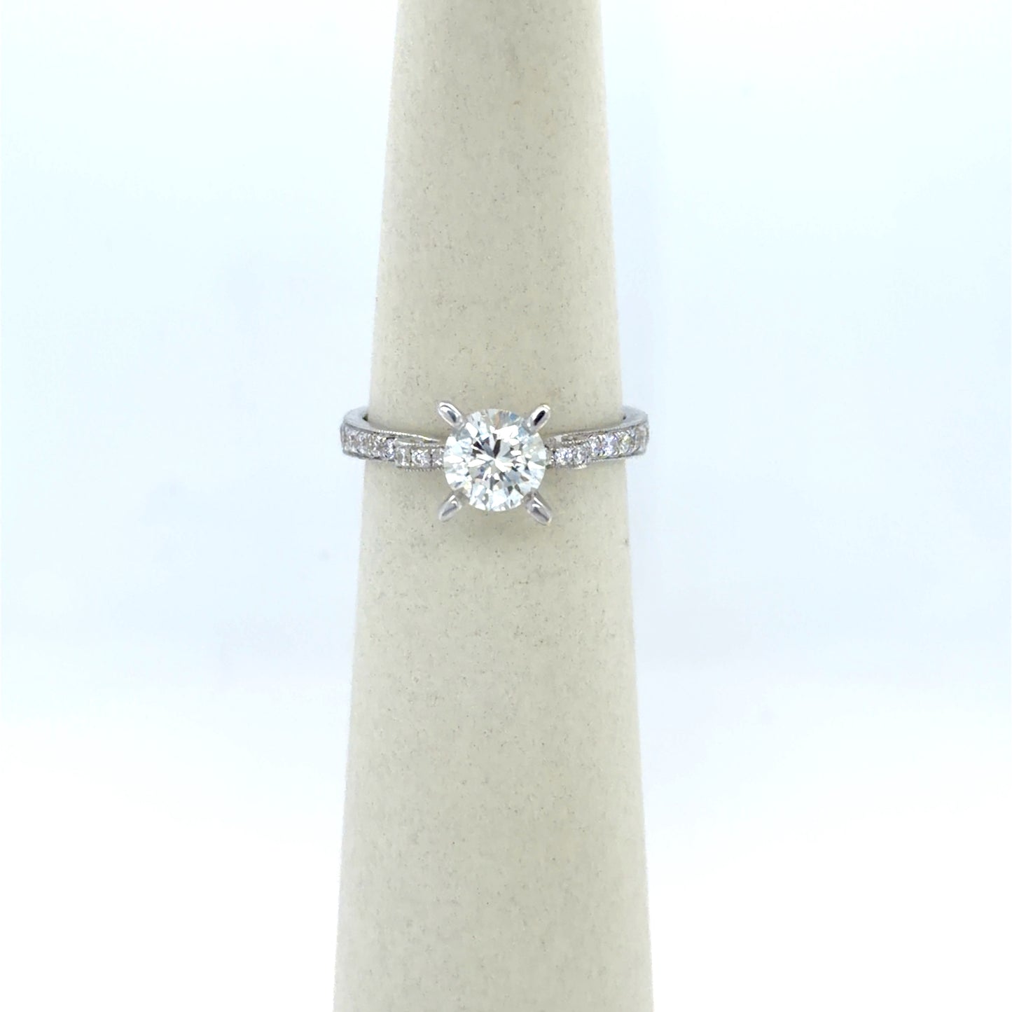 1.00 CT Round Diamond Side-Stone Engagement Ring in 14K White Gold