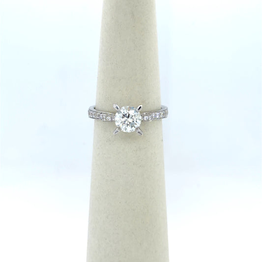 1.00 CT Round Diamond Side-Stone Engagement Ring in 14K White Gold
