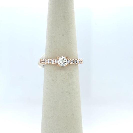 0.36 CT Round Diamond Side-Stone Engagement Ring in 14K Rose Gold