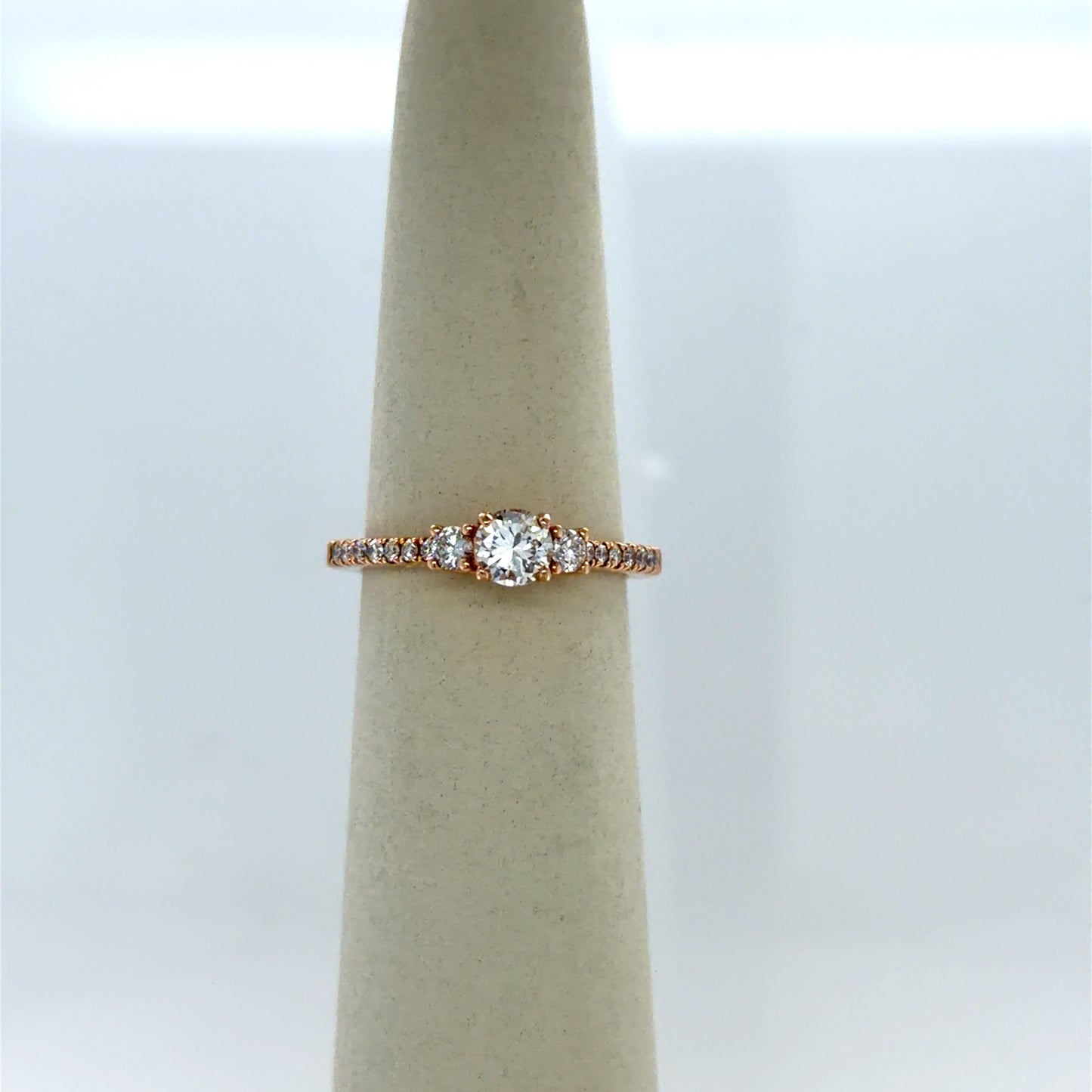 0.35 CT Round Diamond Three-Stone Engagement Ring in 14K Rose Gold