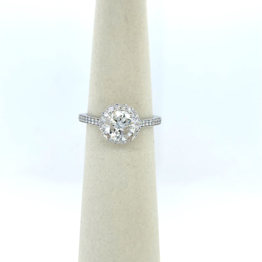 1.5 CT Round Diamond Classic Halo Engagement Ring in 14K White Gold