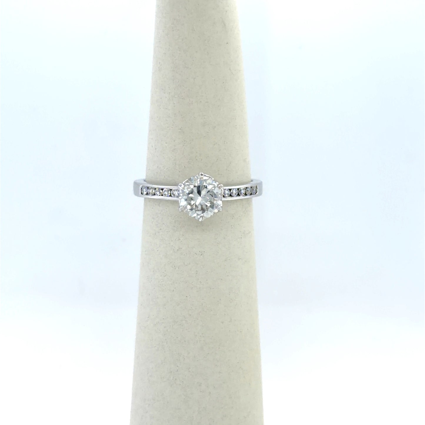 1.08 CT Round Diamond Side-Stone Engagement Ring in 14K White Gold