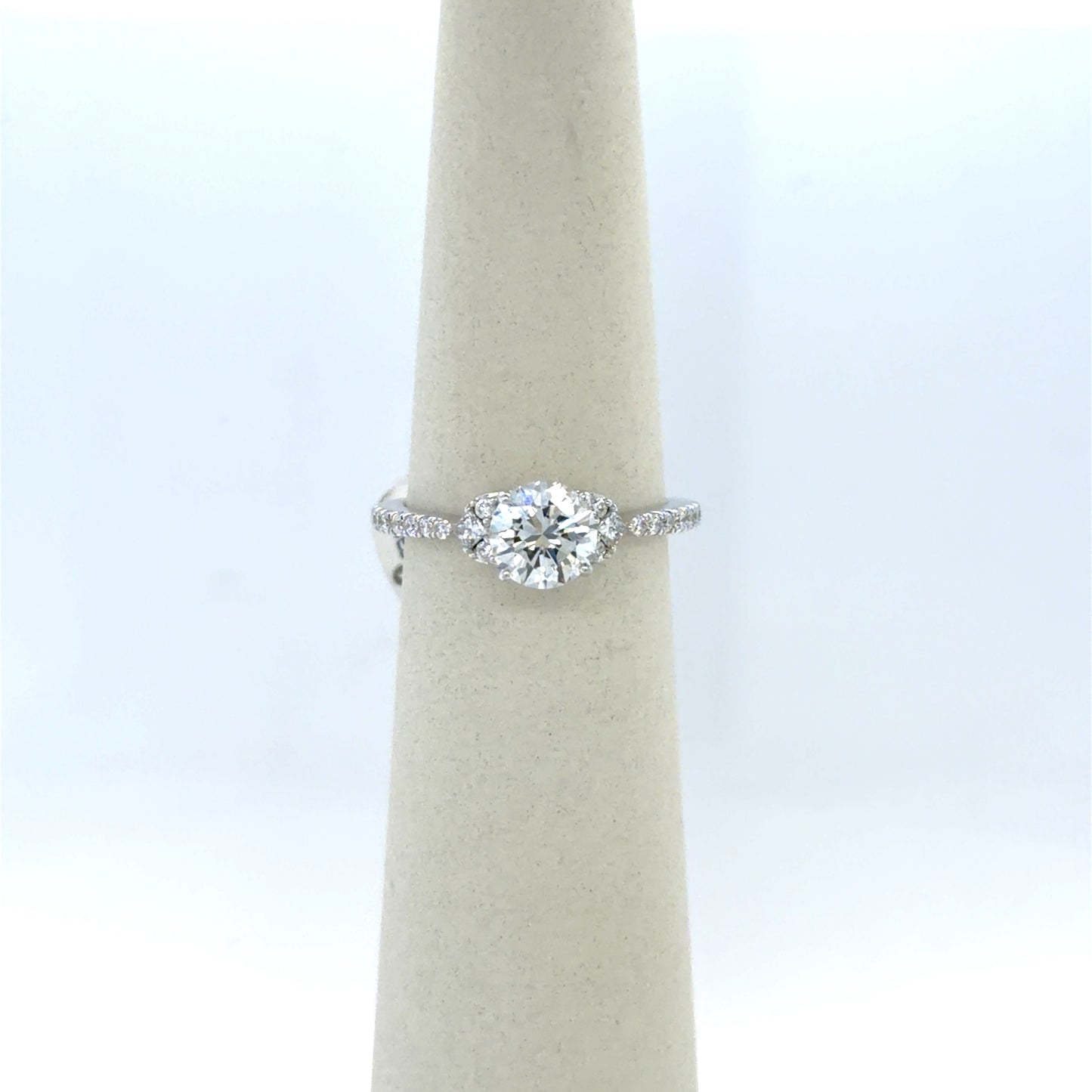 1.01 CT Round Diamond Side-Stone Engagement Ring in 14K White Gold