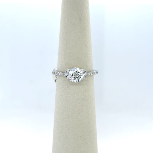 1.01 CT Round Diamond Side-Stone Engagement Ring in 14K White Gold