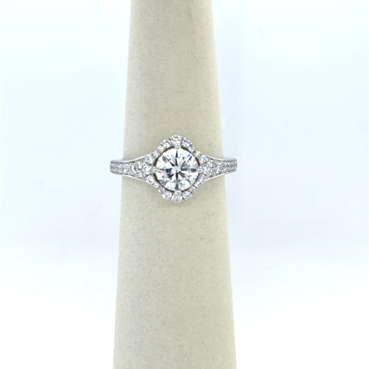 1.00 CT Round Diamond Vintage Halo Engagement Ring in 14K White Gold