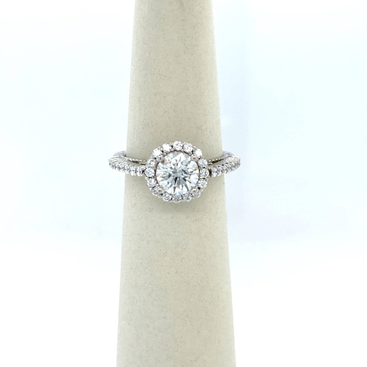 1.21 CT Round Diamond Classic Halo Engagement Ring in 14K White Gold