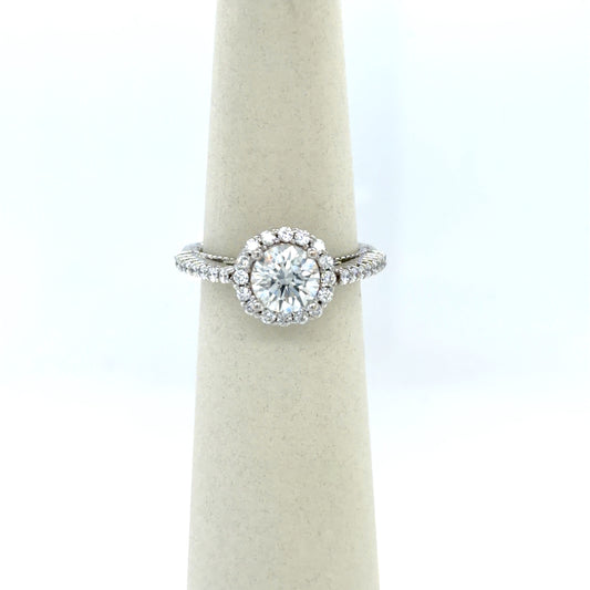 1.21 CT Round Diamond Classic Halo Engagement Ring in 14K White Gold